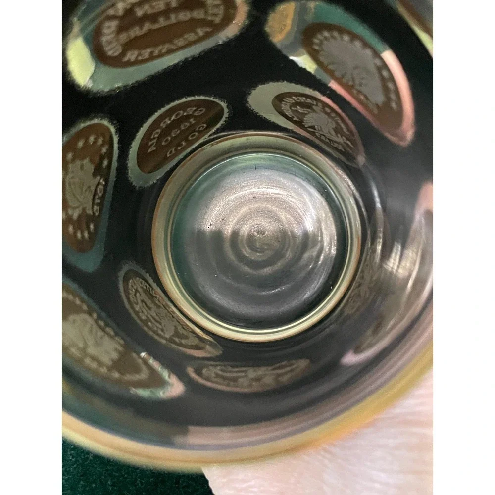 Mid Century Coin Glass Highball Set of 8 Black Gold‎ Textured Tumblers